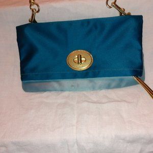 Clutch New Ama Fldov Flap 12926 Blue Gold Satin Shoulder